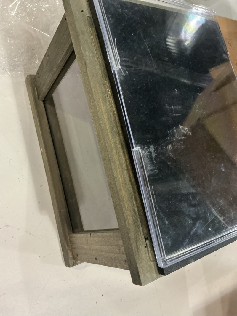 Condition photo showing Good Condition for mygift tip donation box with lock, comment suggestion collection box with transparent acrylic front panel, key, removable chalkboard, sign holder, 9 x 7 inch, vintage weathered gray wood