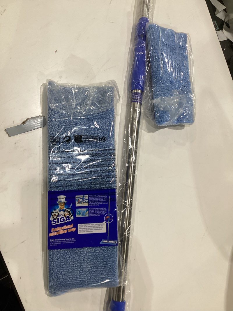 Condition photo showing Good Condition for mr.siga professional microfiber mop for hardwood, laminate, tile floor cleaning, stainless steel telescopic handle - 3 reusable flat mop refills and 1 dirt removal scrubber included blue