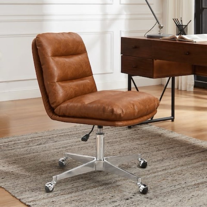 art leon mid-century modern genuine leather home office desk chair - brown faux leather