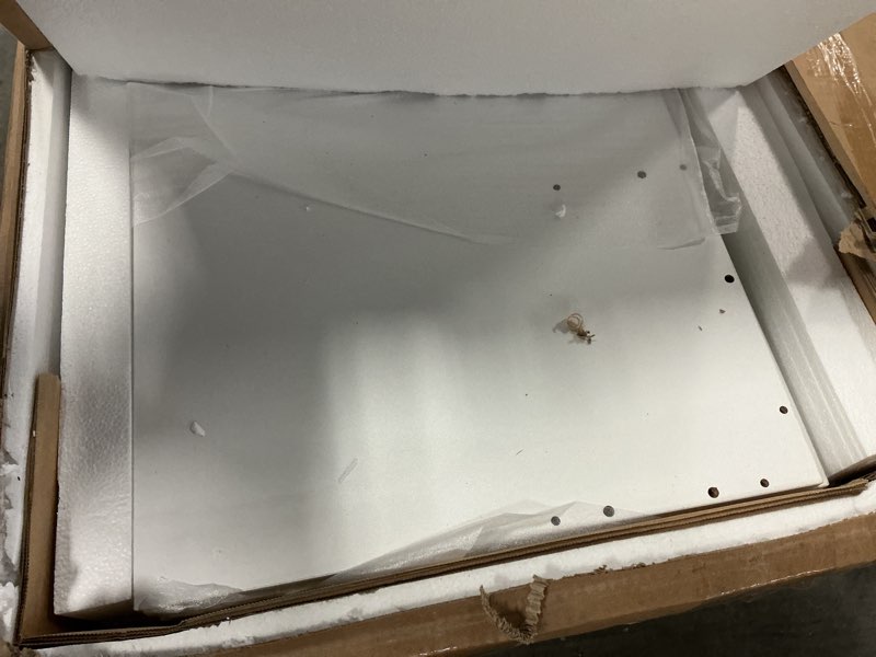 Condition photo showing As Is for NUNU LAB Makeup Vanity Desk with Mirror and Lights, White Dressing Table with Charging Station, Makeup Vanity with RGB Cabinets and 7 Drawers RGB Cabinets, 3 LED Light Modes (043 White) 043 White No Stool 42.3*15.75*59.45in