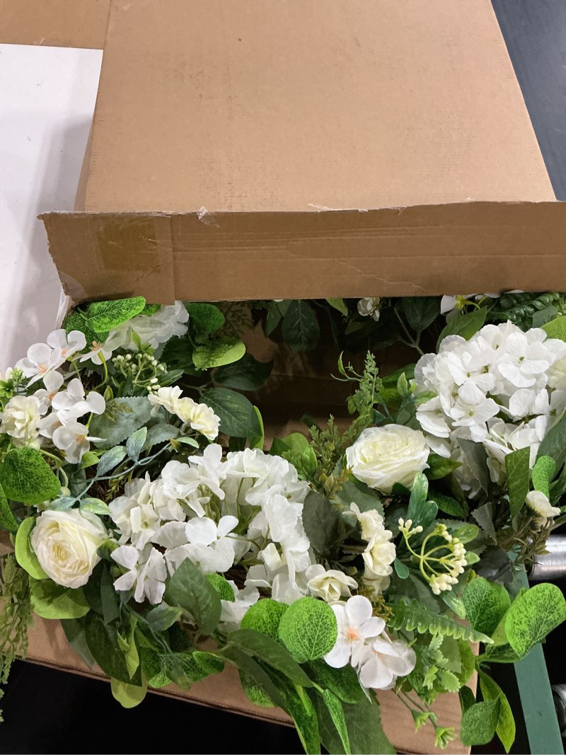 Condition photo showing Good Condition for 24 inch spring summer wreaths for front door, spring wreath,summer door wreaths outside,large floral flowers wreath with white hydrangea for all seasons indoor outdoor home decor