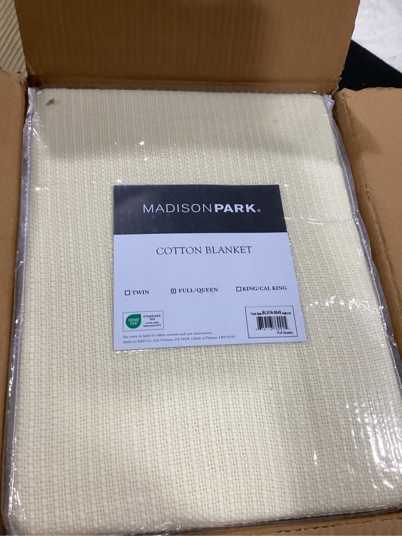 Madison Park Freshspun Basketweave Luxury Cotton Blanket Natural 90x90" Full/Queen Size Basketweave 