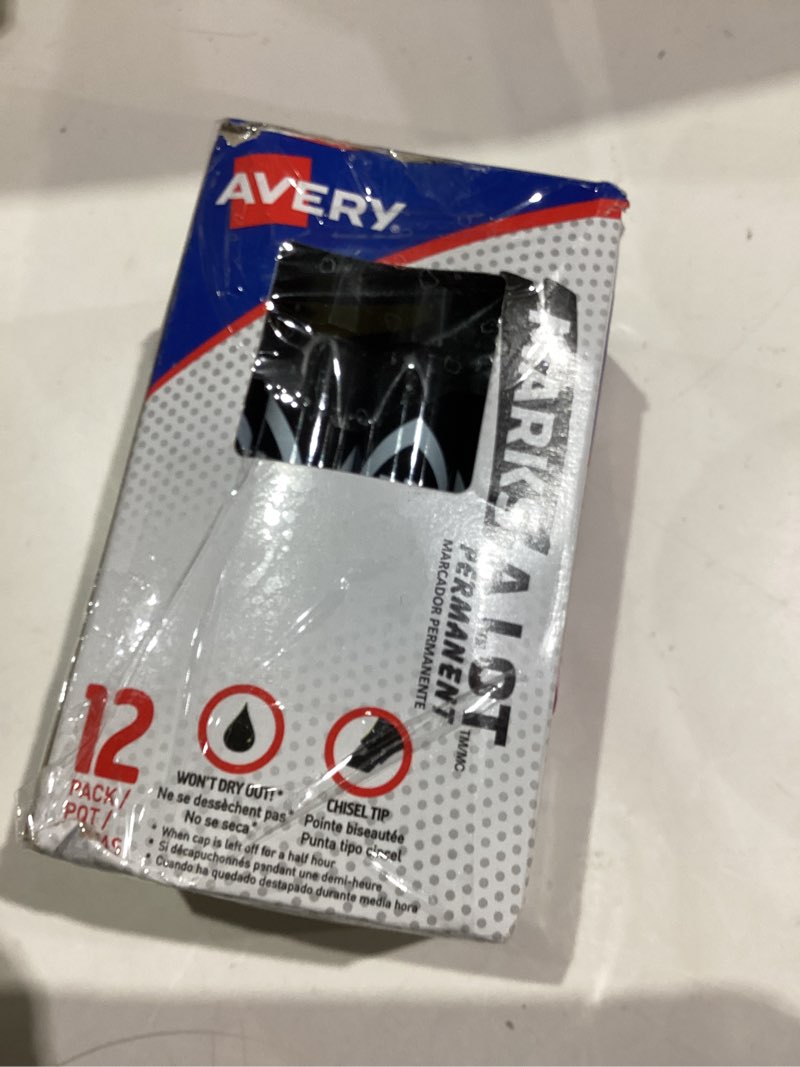 Condition photo showing Good Condition for AVERY Marks-A-Lot Permanent Markers, Large Desk-Style Size, Chisel Tip, Water and Wear Resistant, 12 Black Markers (98028)