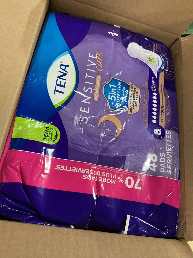 Condition photo showing New/Like New for tena sensitive care incontinence pads, bladder control, postpartum for women, overnight absorbency, extra coverage, 48 count