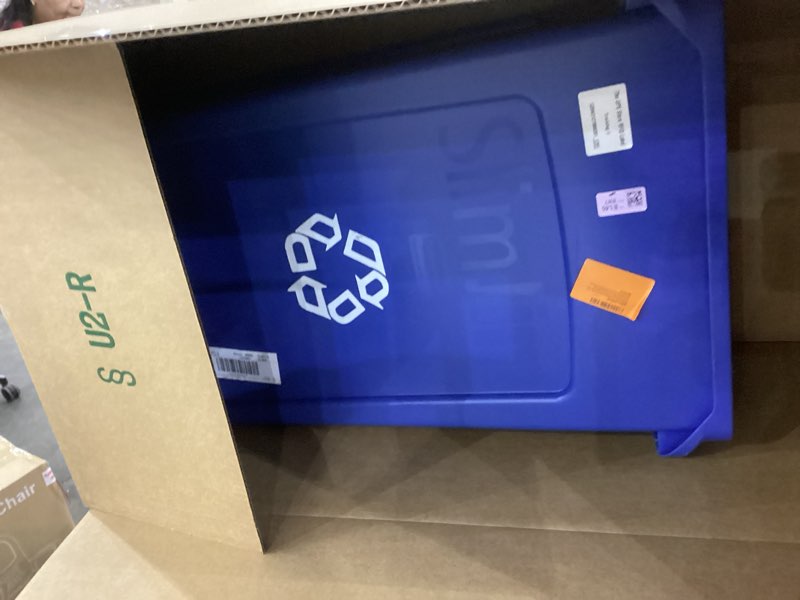 Condition photo showing As Is for Rubbermaid Commercial Products Slim Jim Plastic Rectangular Recycling Bin/Trash Can with Venting Channels 23 Gal Blue for Kitchens/Classrooms/Offices/Back of House 23 Gal 1-Pack Blue Recycle