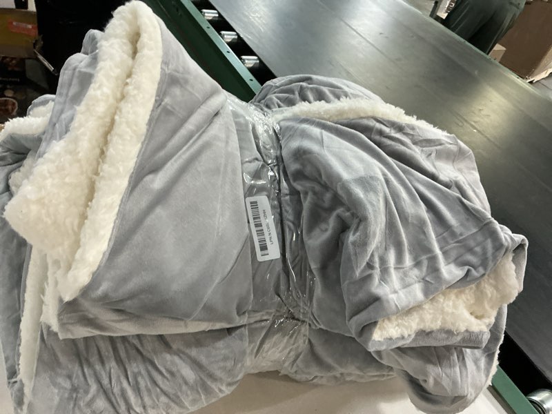 Condition photo showing As Is for meritlife fluffy sherpa cal king size bedding comforter sets cal king comforter set-3 pieces bed in a bag dark grey soft comforter and pillowcase luxury warm bedding set for winter dark grey and white california king