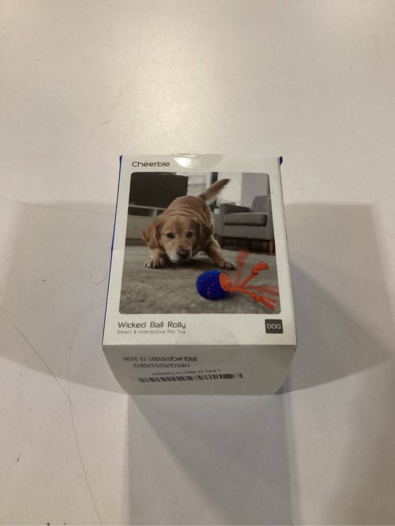 Condition photo showing New/Like New for cheerble smart interactive dog toy, wicked ball rolly, automatic moving, bouncing, rotating, e-tpu material, active rolling interactive dog ball for medium and large dogs (blue)