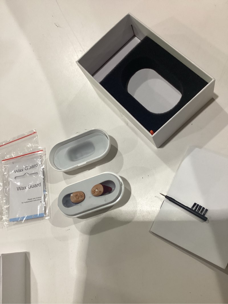 Condition photo showing New/Like New for true hearing aids for seniors not amplifier- noise cancelling, rechargeable & invisible with magnetic charging box