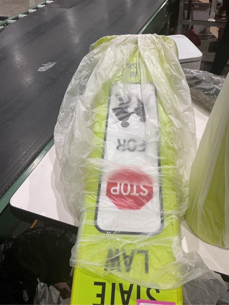 Condition photo showing As Is for stop for pedestrians crossing sign for school zone and crosswalks vertical | panel sign kit double sided 3m engineer grade reflective stop crossing