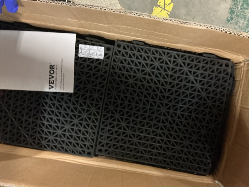 Condition photo showing Good Condition for vevor interlocking tile 50pcs black, drainage tiles 12" x 12" splicing, soft pvc interlocking drainage floor tiles, non-slip drainage holes for restroom, bathroom, kitchen, pool, wet areas black 12"l x 12"w x 0.6"th 50