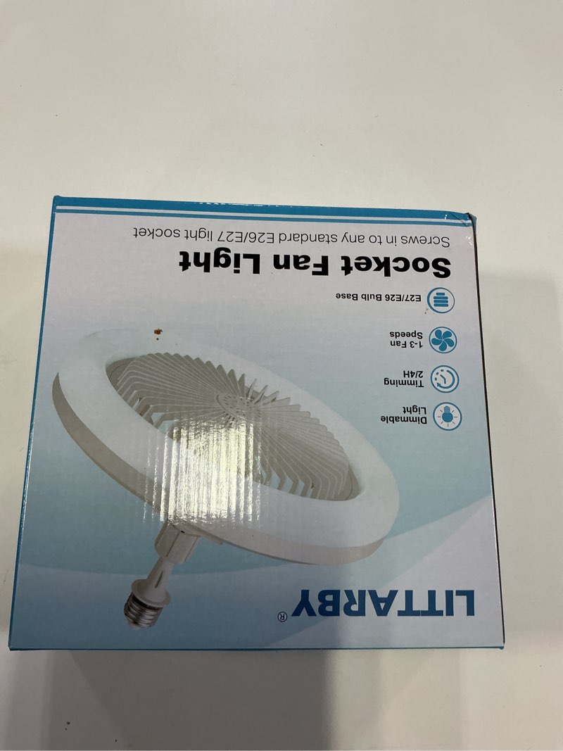 Condition photo showing New/Like New for Socket Fan Light with Remote Control, 3 Colors 3000K-6500K Dimmable LED Light Bulb Fan Screw in Ceiling Fan for Bedroom, Kitchen, Storage Room, Closet, Wireless Small Ceiling Fans with Lights - White White-Small