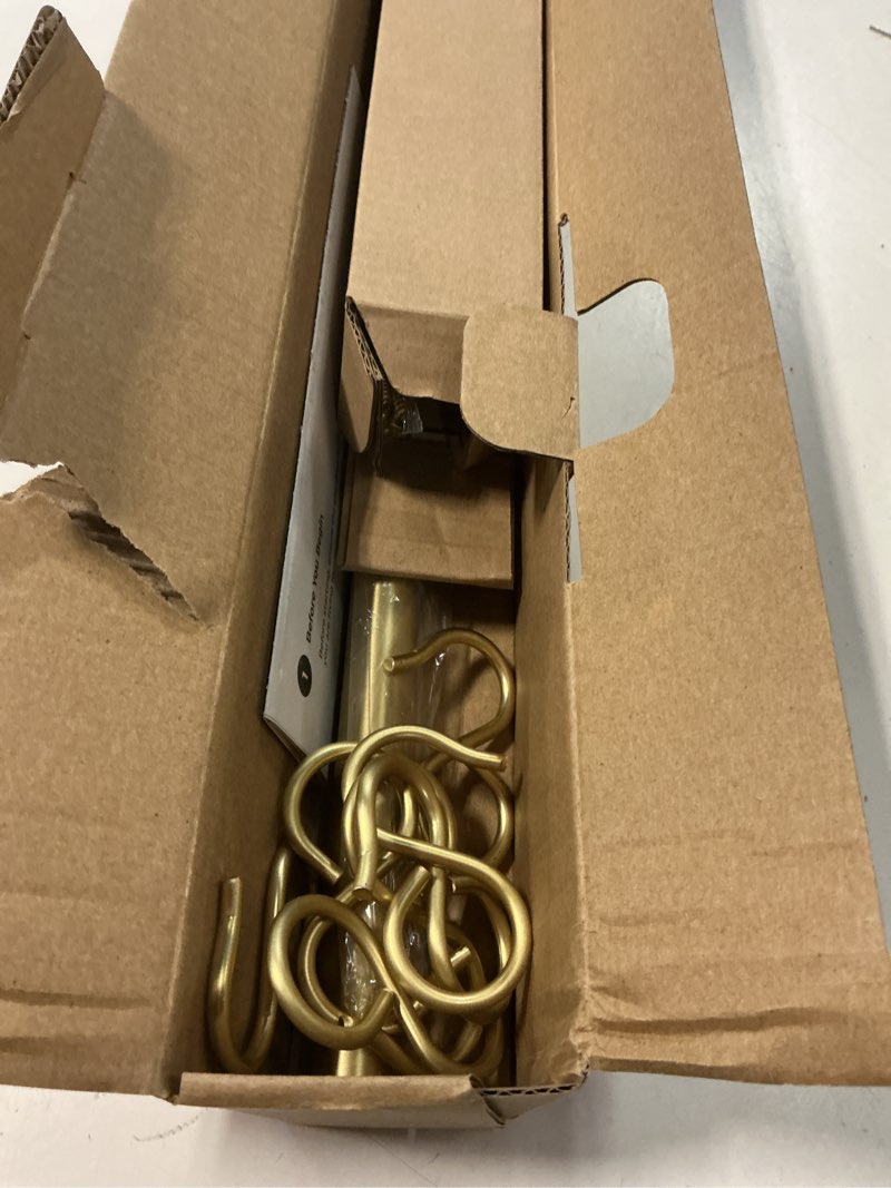 Condition photo showing As Is for rothley stainless steel hanging pot rack hanger: 23.7 inch brass pot and pan hanger wall mounted hanging pot bar rack heavy duty pot hangers kitchen rail with 8 s hooks