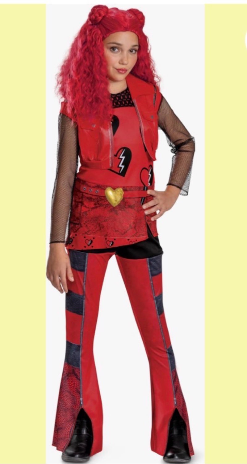 Descendants Red Costume for Kids, Official Disney Descendants The Rise of Red Costume Jumpsuit, Wig 