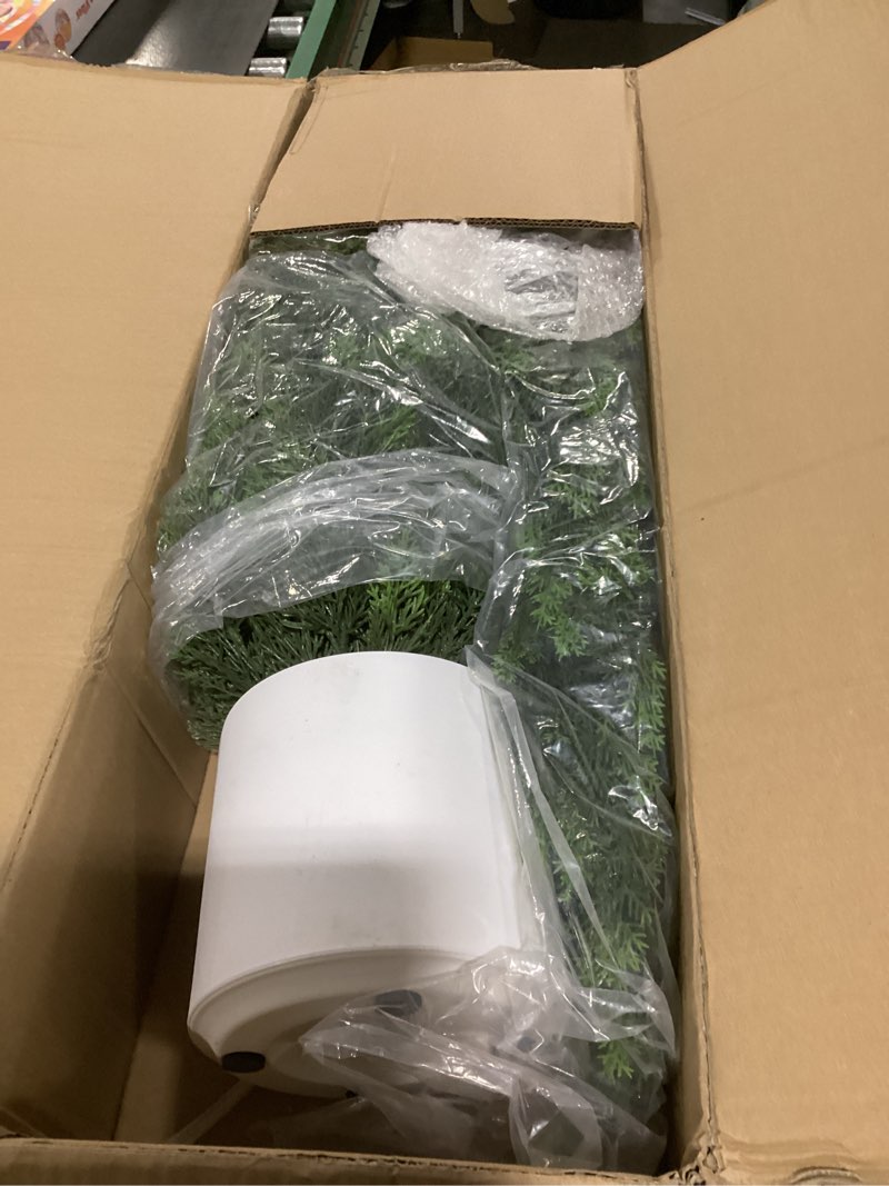 Condition photo showing Good Condition for Briful 2PCS 3ft Artificial Cedar Topiary Trees in White Planter – Compact Faux Evergreen Potted Plants with Dense Realistic Layered Leaves, Lifelike Fake Trees for Home, Office, Patio, Porch 3ft Set. 2 Cedar 3ft Set. 2