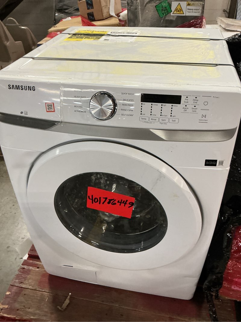 Condition photo showing As Is for 4.5 cu. ft. high-efficiency front load washer in white with self-clean+