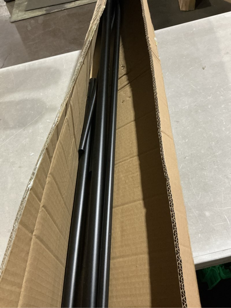 Condition photo showing As Is for double curtain rod for window 48-84 inch, matte black double curtain rods, room darkening wrap around double window rods, adjustable 1-inch front and 5/8 inch back double drapery rod matte black 48-84"