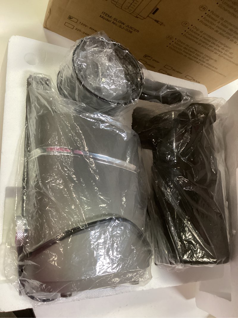 Condition photo showing Good Condition for AMZCHEF Juicer Machines, 5.3" Extra Self-Feeding Cold Press Juicer for Whole Vegetable & Fruit, Juice Extractor Machine with Large Auger & Triple Strainers, Easy to Clean, High Juice Yield, Grey