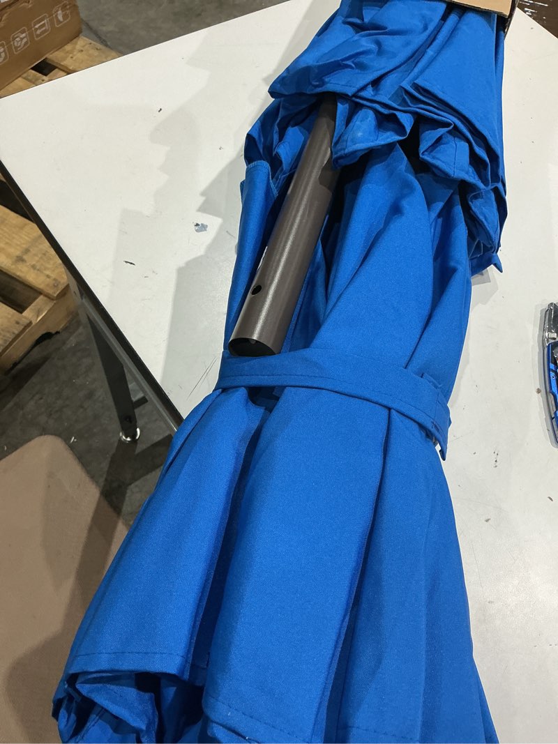 Condition photo showing Good Condition for 9ft 3 tiers patio umbrella with auto tilt and crank, outdoor table market umbrella with 8 sturdy ribs for garden, lawn, deck, backyard and pool
