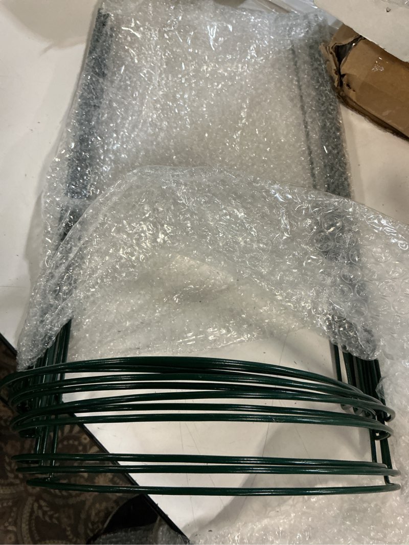 Condition photo showing New/Like New for feed garden 12 pack plant support stakes, peony cages and supports, metal garden plant stake(10" wide x 16" high) green half round plant support rings for outdoor indoor plants, tomato, hydrangea 12 pack-16" h