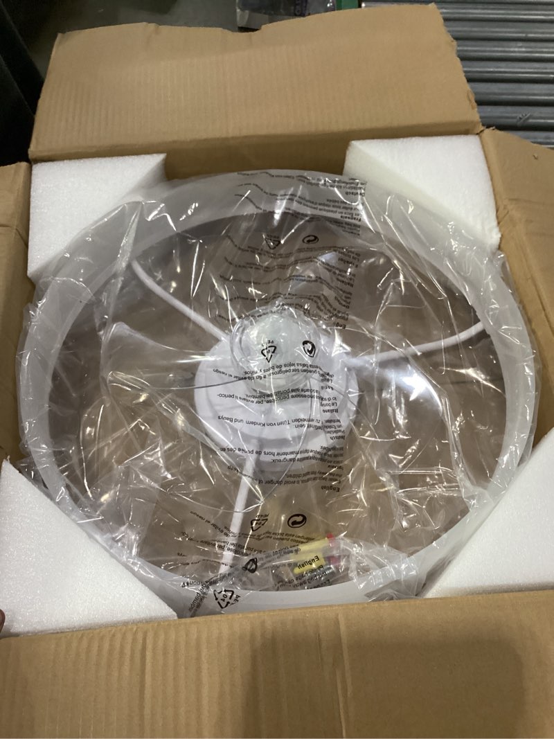 Condition photo showing New/Like New for 20'' ceiling fan with light,low profile flush ceiling fan, 6 speeds, dimmable led, remote control, quiet dc motor, bladeless flush mount fixtures for bedroom, living room,dm104-b white