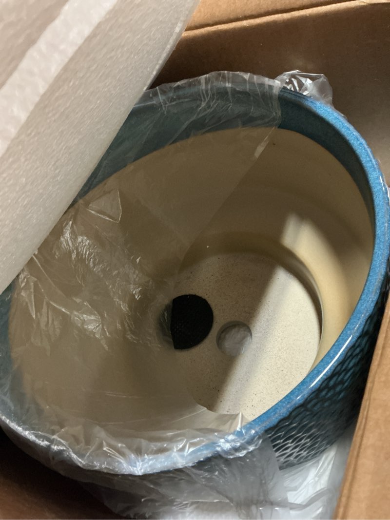 Condition photo showing Good Condition for ceramic planters 13 inch, honeycomb ceramic pots for plants indoor outdoor, round plant pot with drainage hole, large planter flower pot, reactive glaze blue reactive glaze blue 13 inch