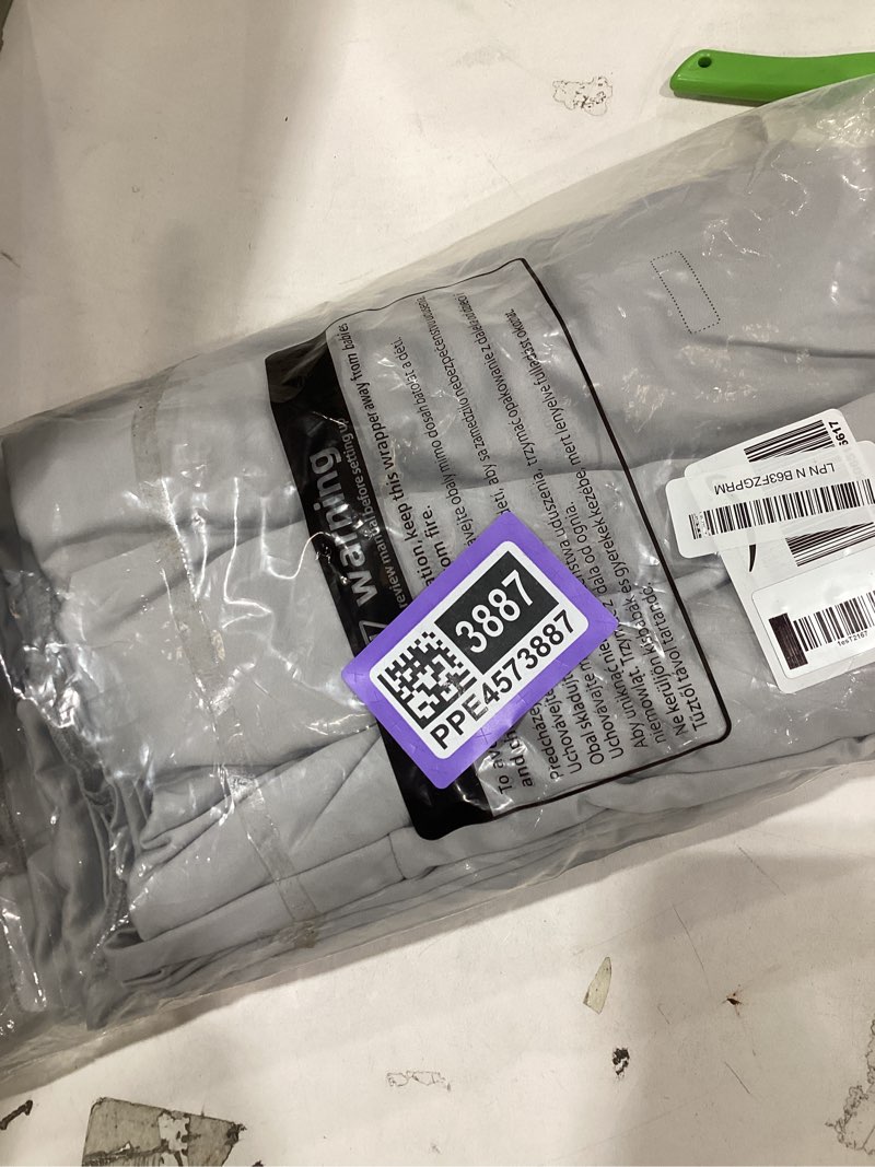 Condition photo showing New/Like New for 10 ft x 10 ft Wrinkle Free Silver Backdrop Curtain for Parties, Polyester Silver Grey Backdrop Drapes 2 Panels 5x10ft for Baby Shower Photoshoot Engagement Wedding Birthday Photography Background Silver 5'(W) x 10'(H), 2 panels