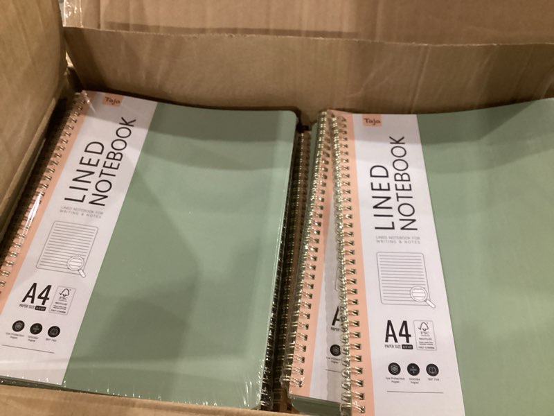 Condition photo showing New/Like New for Taja Spiral Lined Notebook, 8.5"x11" Notebooks for Work, Large A4 Journal for Women & Men, College Ruled Journaling Notebook for Writing, Plastic Cover Spiral Journal, Green B-Green A - Lined?1Pack?
