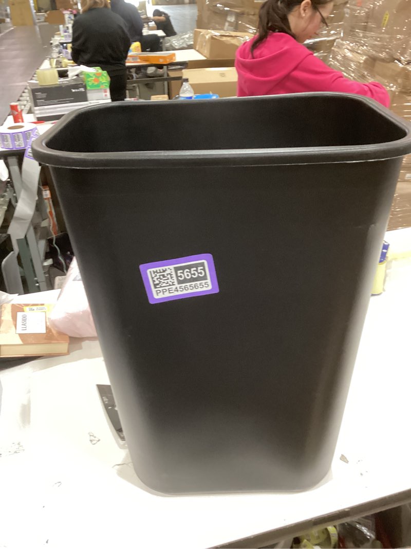 Condition photo showing As Is for Rubbermaid Commercial Wastebasket Trash Container, 41QT/10.25 GAL, Plastic, Black, Stackable Trash Can for Bedroom/Bathroom/Office, Fits Under Desk/Sink/Cabinet 10.25 Gallons Black 1