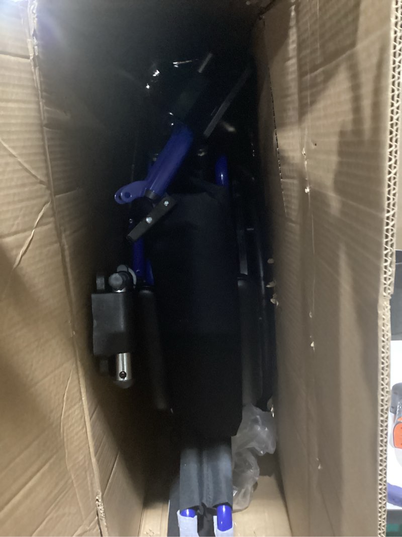 Condition photo showing Good Condition for Drive Medical Blue Streak Lightweight Wheelchair - Portable Folding Mobility Aid - Swing-Away Footrests - Desk Arms - Durable Steel Frame - Easy Transport & Storage - 18-Inch Seat 18 Inch