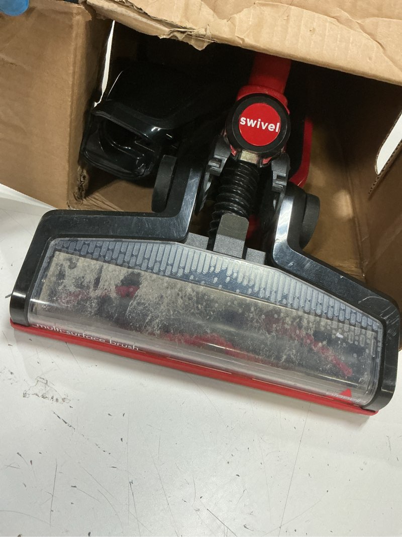 Condition photo showing As Is for bissell featherweight cordless xrt 14.4v stick vacuum, 3079 black/red