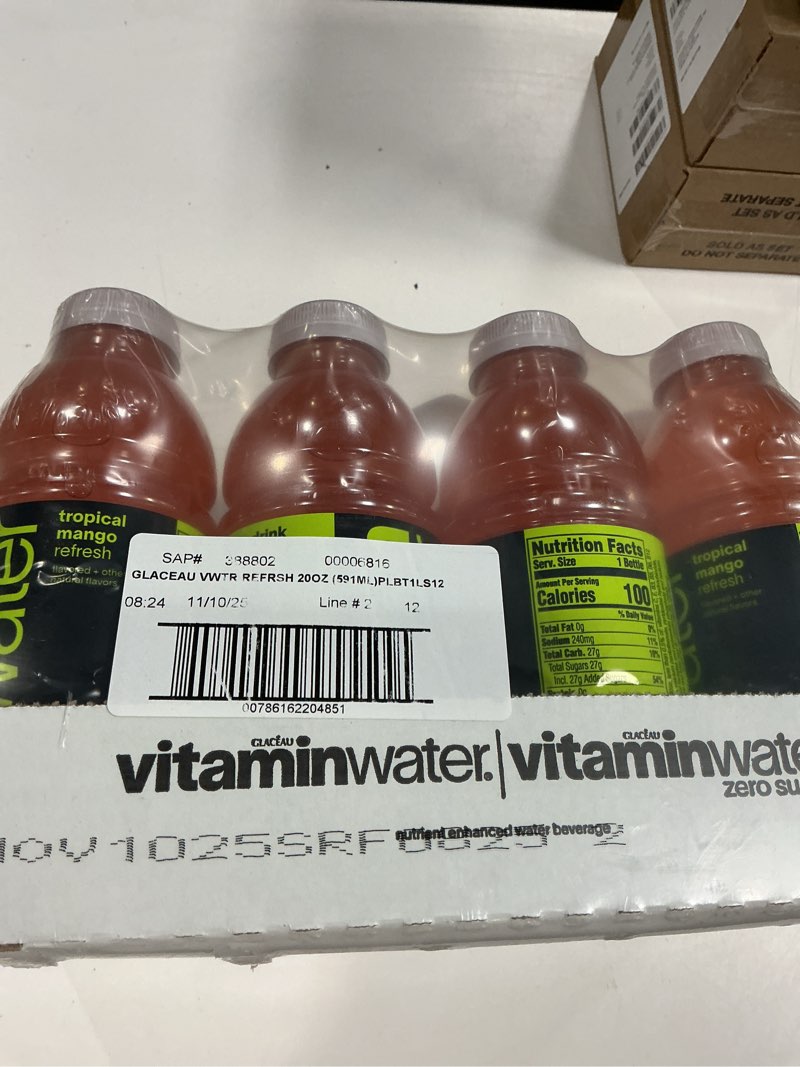 Condition photo showing Good Condition for vitaminwater Refresh Tropical Mango Nutrient Enhanced Flavored Water Beverage, 20 fl oz Bottles, 12 Pack Refresh Tropical Mango 20 fl oz (Pack of 12)( BB 11/10/2025) 