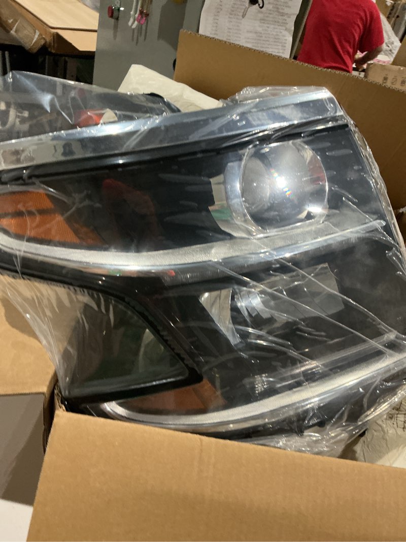 Condition photo showing As Is for 2015 2020 chevy tahoe suburban left driver headlight oem halogen summit white