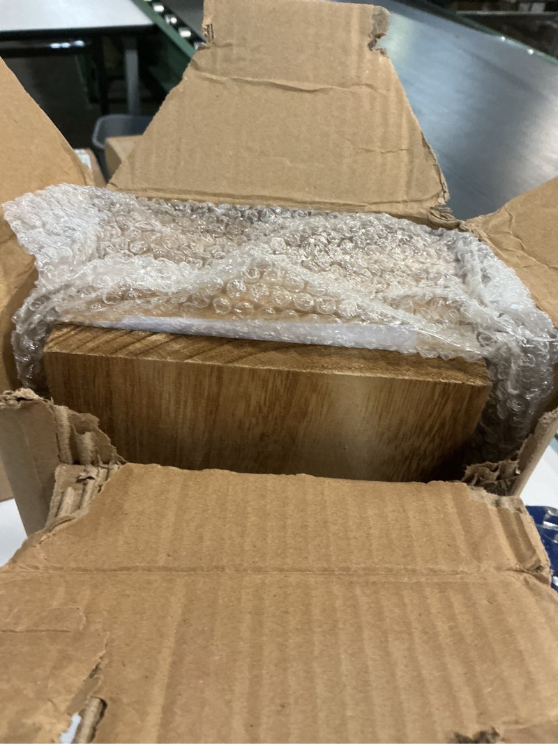 Condition photo showing As Is for WOPITUES Wood Floating Shelves Set of 6, Shelves for Wall Decor, Farmhouse Shelf for Bedroom, Bathroom Storage Shelves, Book Shelves for Living Room - Rustic Brown 16.5 Inch Rustic Brown