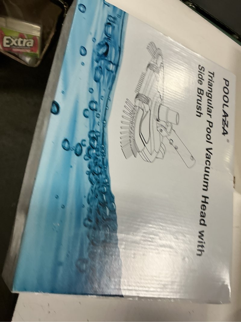 Condition photo showing New/Like New for poolaza pool vacuum head, weighted pool vacuum head with 1-1/4'',1-1/2'' swivel hose connection, bottom & side brushes, pool vacuum heads for inground pools, above ground pools & vinyl lined pools