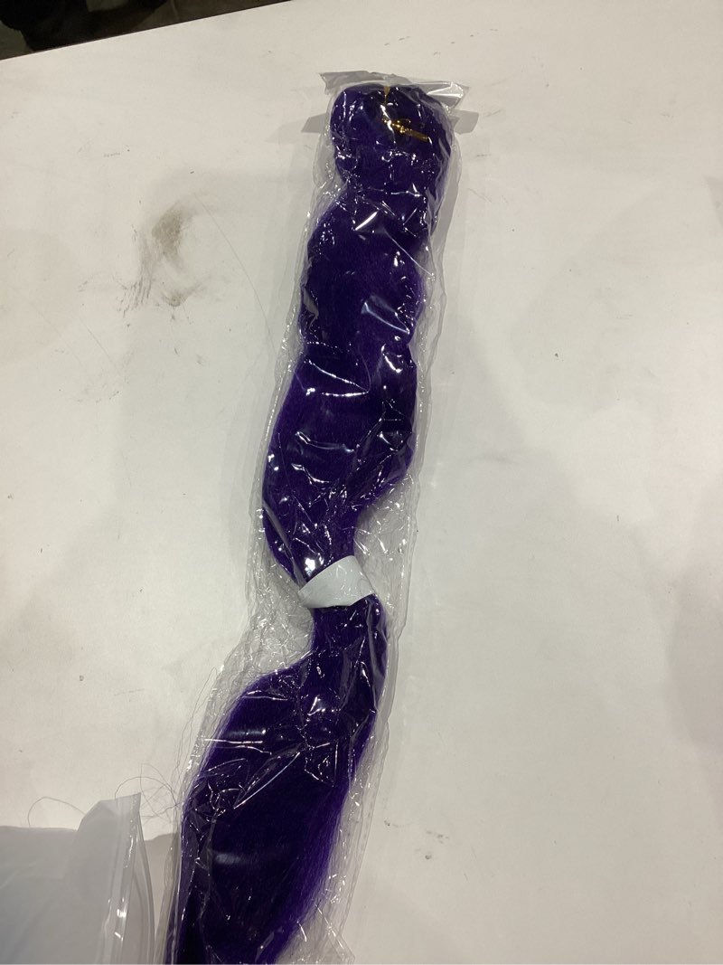 Condition photo showing Good Condition for long Purple Braiding Hair Pre stretched Synthetic Hair Extensions for Braids,Yaki Texture Purple Hair Extensions for Stage Party Halloween Costume Cosplay 24 inch 24 Inch Purple