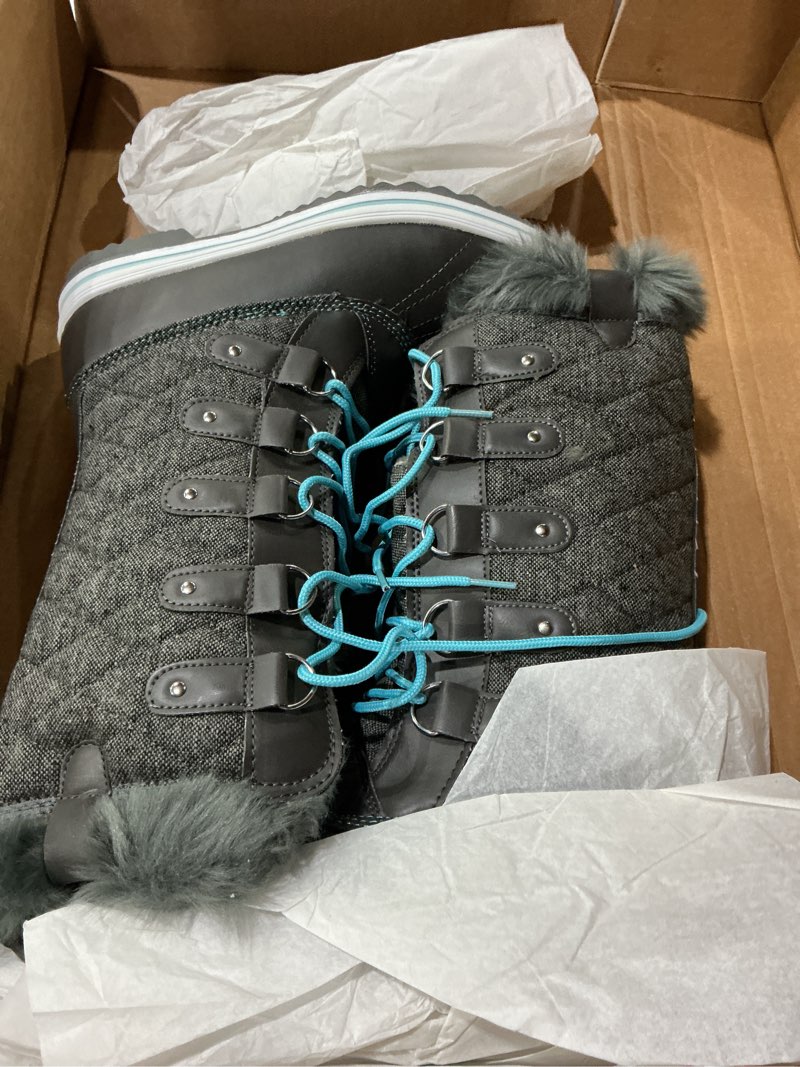 Condition photo showing Good Condition for polar womens snow boot nylon tall winter fur lined snow warm waterproof rain boot 8 gray textile/blue