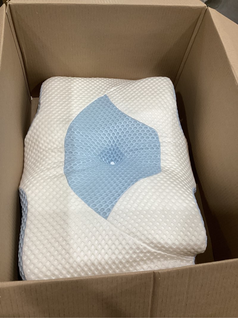 Condition photo showing Good Condition for osteo enjoy pain relief sleeping cervical neck pillow, ergonomic contour zoned fits side sleeper, non-temperature affected memory foam pillows, q-max cooling pillow support back stomach sleepers gray
