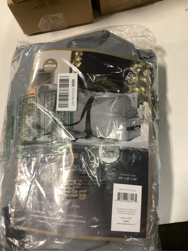 Condition photo showing New/Like New for ZOBER 600D Oxford Fabric Rolling Christmas Tree Storage Bag - Fits 7.5 Ft Artificial Trees - Waterproof Christmas Tree Bag For Storage Box For Xmas, Durable Handles and Wheels - Card Slot - Gray Gray 7.5 ft