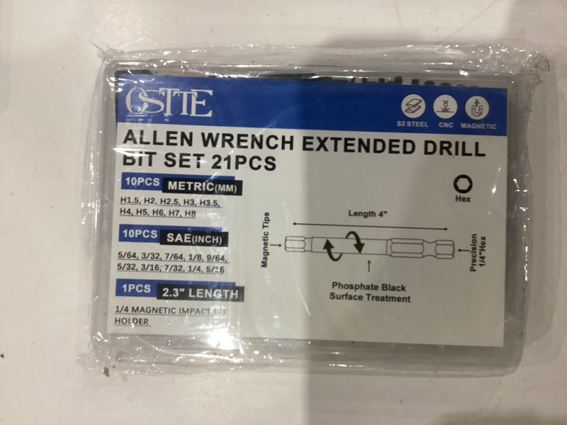 Condition photo showing New/Like New for 20-Piece Allen Wrench Drill Bit Set(SAE & Metric), 1/4" Hex Shank Impact Driver Bits, CNC S2 Steel Magnetic Hex Screwdriver Bit Set with 2.3" Extension Rod & Storage Box 2"-YB21PCS Hex Head