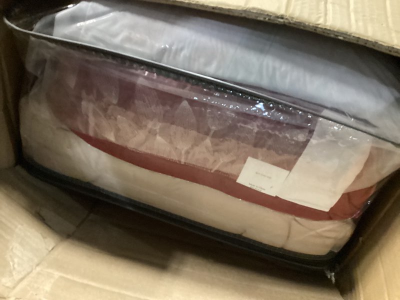 Condition photo showing Good Condition for madison park cozy comforter set-luxury faux suede design, striped accent, all season down alternative bedding, matching shams, decorative pillow, red, california king (104 in x 92 in) red california king (104 in x 92 in)