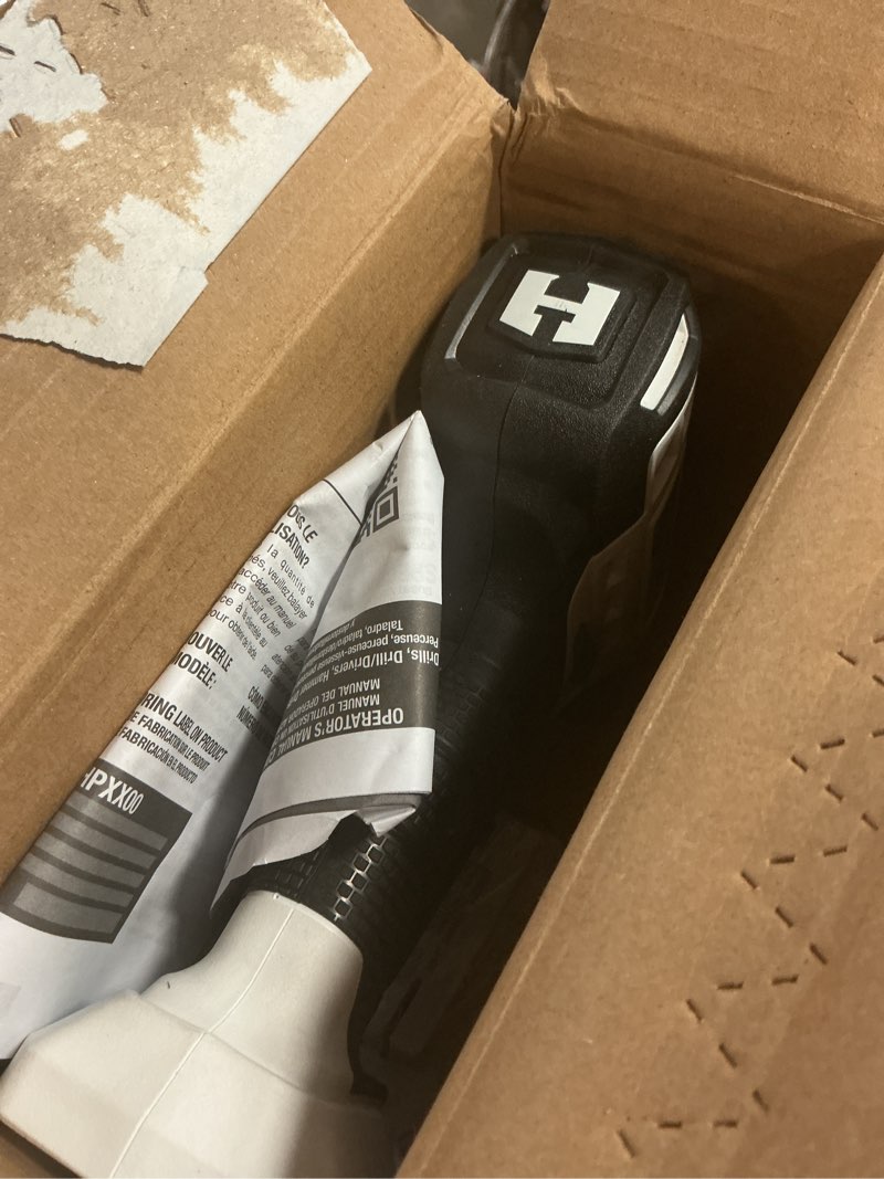 Condition photo showing As Is for hart 20v 3/8” drill/driver kit with 250 ft-lb torque, 1.5ah lithium-ion battery and charger