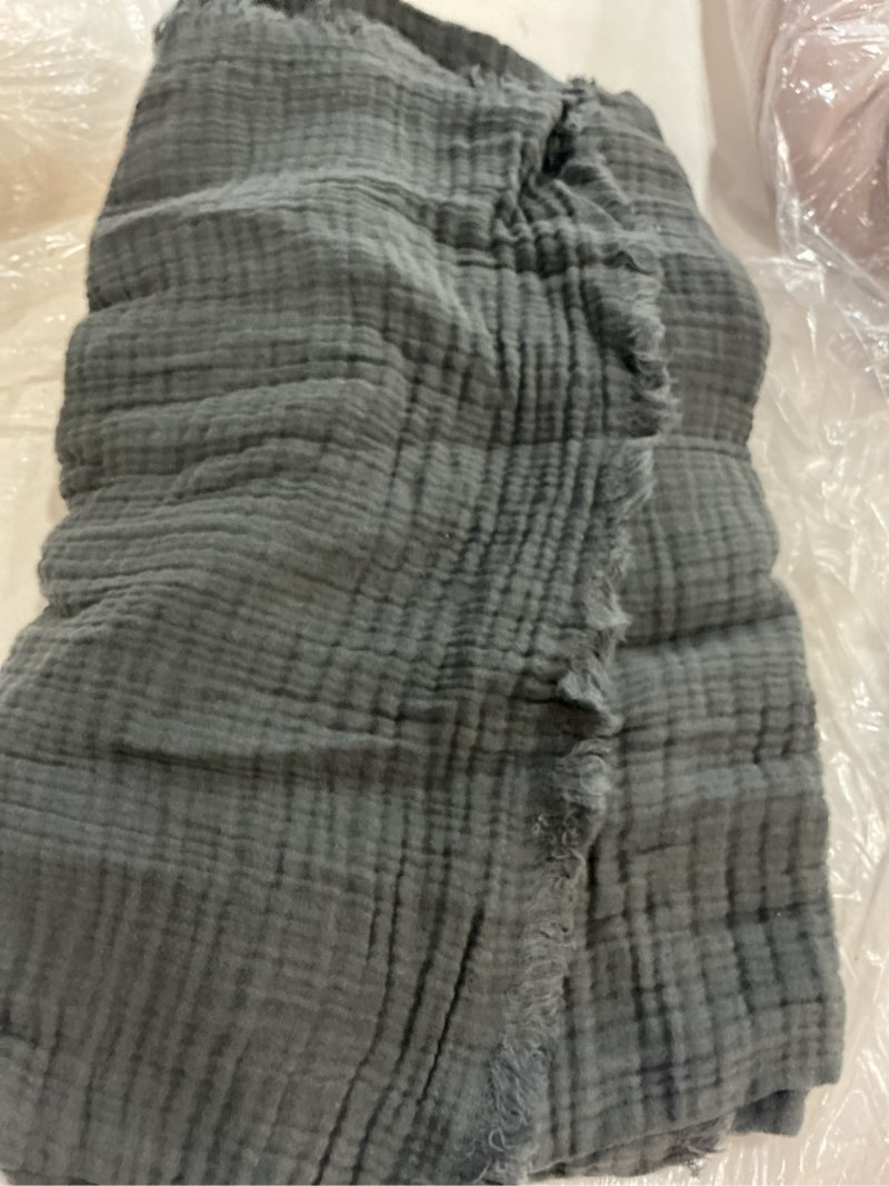Condition photo showing New/Like New for organic airy gauze throw, one size, charcoal