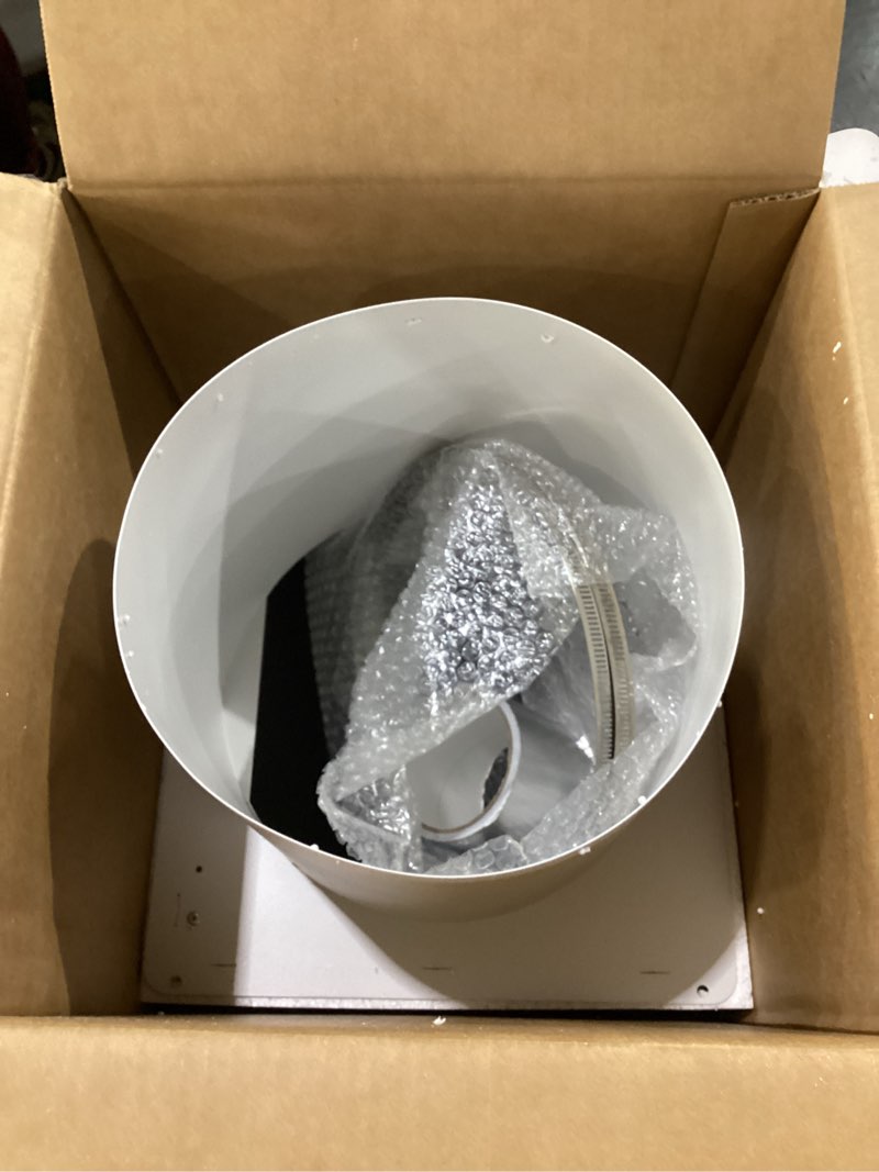 Condition photo showing New/Like New for 10 inch hooded wall vent with screen and damper, galvanized steel wall exhaust vent cover with duct clamps and aluminum foil tape for kitchen range hood and dryer, bathroom exhaust, basement, white