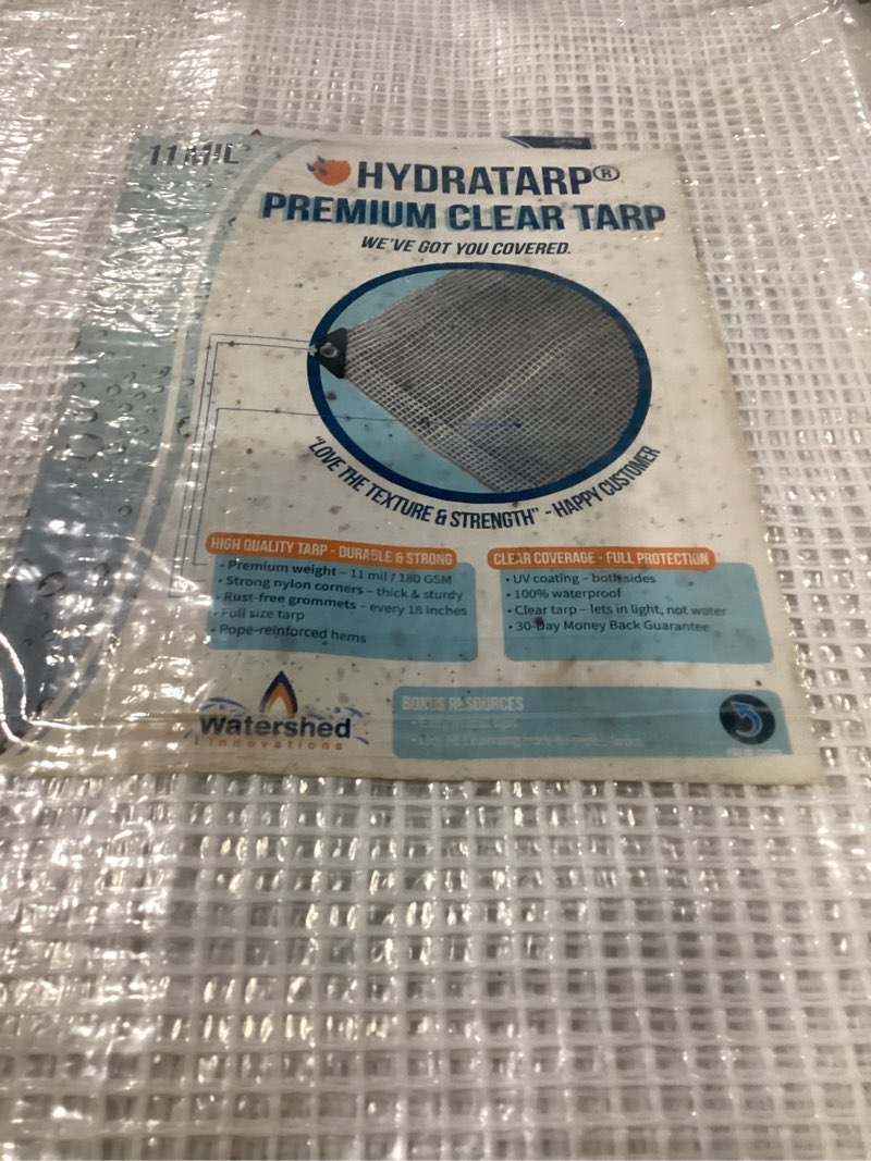 Condition photo showing Good Condition for watershed innovations hydratarp, uv coated 11 mil thick clear greenhouse tarp for outdoor camping, r