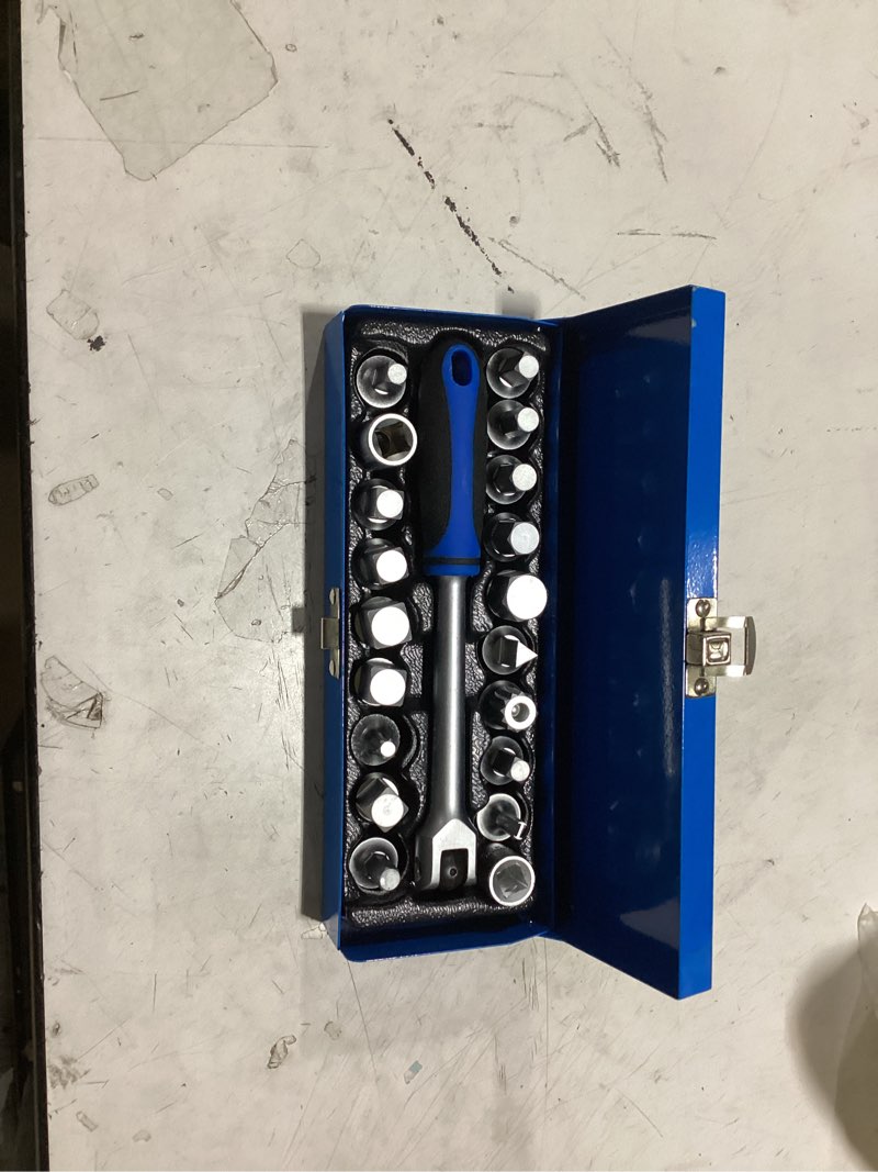 Condition photo showing Good Condition for 20pcs 3/8" drive oil drain sump plug key set, drain plug socket set, gearbox hex square triangle torx spline socket set, engine repair mechanic tool
