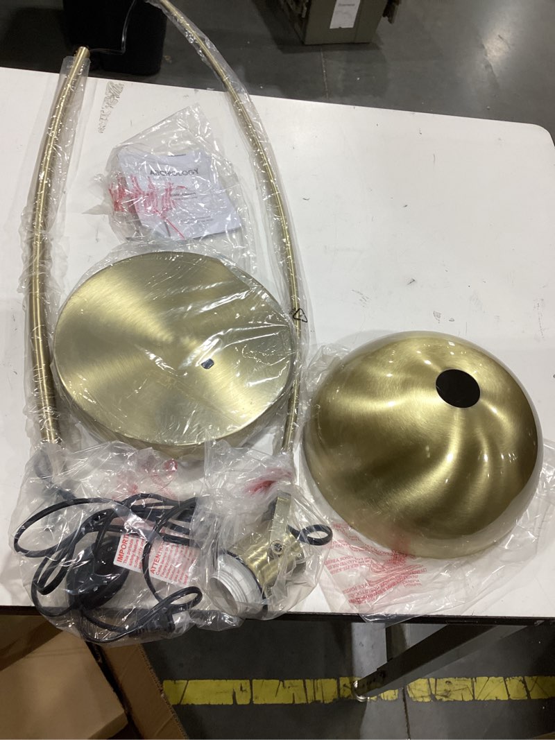 Condition photo showing As Is for arc floor lamp, modern adjustable metal floor lamp with antique brass shade for living, family room, office, bedroom (61")