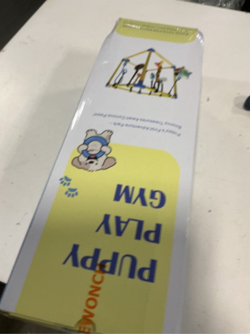 Condition photo showing New/Like New for Dewonch Puppy Play Gym with 8 Hanging Toys, Small Dogs Indoor Jungle Gym, PVC Frame with Bungee Straps Enrichment Activity Center