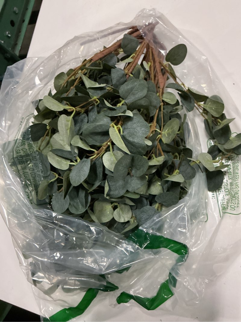 Condition photo showing Good Condition for 12 pcs 27" eucalyptus stems greenery stems eucalyptus leaf spray in green silk plastic plants floral artificial plants for home party wedding decoration(dark green) dark green -12 pcs