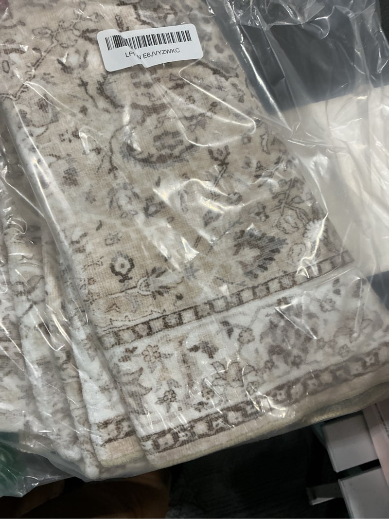 Condition photo showing Good Condition for washable 2x4 entryway area rugs: vintage water resistant kitchen rug non-slip durable doormat ultra soft living room bedroom carpet indoor low pile floor mat for bathroom dining room(2x4,beige) 2x4 beige