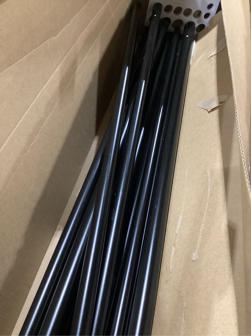 Condition photo showing As Is for usfook black curtain rods 32 to 58 inches (2.6-4.8ft), 7/8 inch telescoping splicing drapery rods for windows 20 to 54 inch, decorative translucent finials 32-58" black